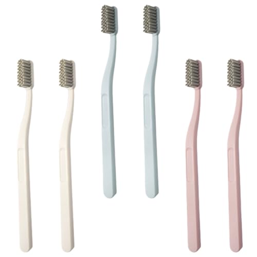PLAFOPE Cepillo de Dientes Manual de Cerdas Duras para Adultos 6 Piezas Cabezal Grande de Nylon Color Mate Antideslizante Herramienta Eficaz para Limpieza Dental Diaria y Viajes