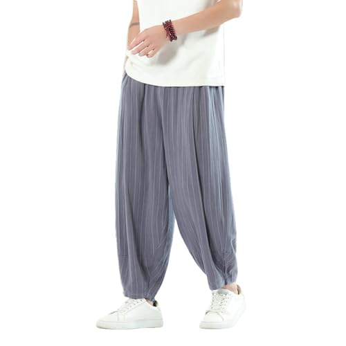 Pantalon lin homme rayé droit ample pour éviter la transpiration