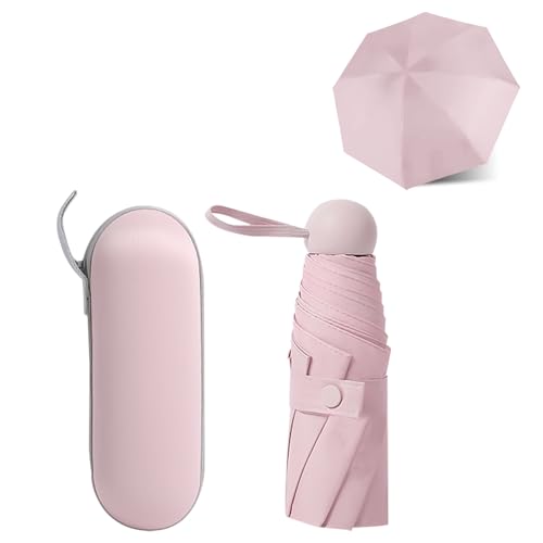 Mini Regenschirm, 6 Rippen Taschenschirm, UV Faltender Sonnenschutz Regenschirm Knirps Mini Ultralight für Sonne Und Regen (Rosa)