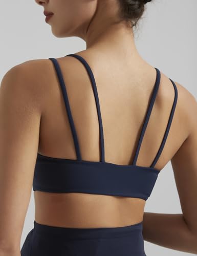 Image of Yoga Sports Workout Bras for Women Seamless Molded Cup Spaghetti Double Strap Bra Wirefree Scoop Neck Tank Top Bras