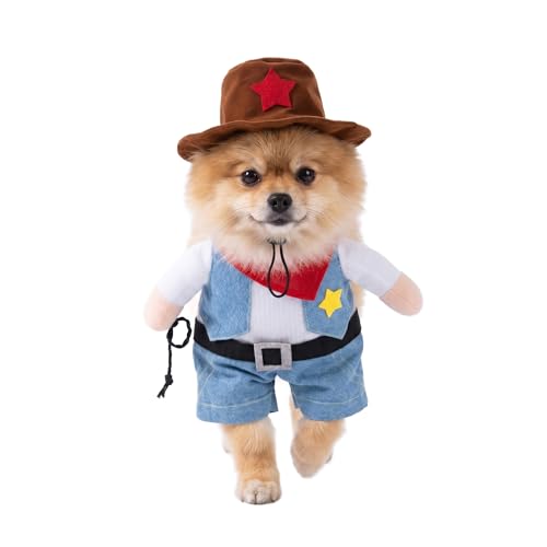 Funny Cowboy Jockey Rider Dog Costume Beagle Halloween Oktoberfest Outfit - Brown Suit for Small Dogs and Cats(Medium)