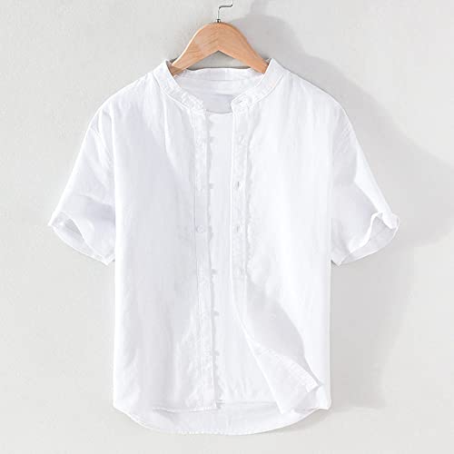 Chemises pour hommes mode vintage col montant d'été boutons décontractés