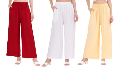 Image of Buy That Trendz Palazzo Pants for Women Rayon Elasticated Regular Fit Flared Wide Leg M to 6XL Pack of 3