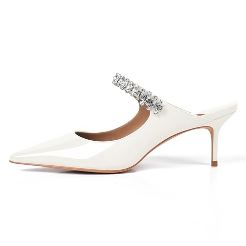 Image of XINIUNIU Heeled Mules for Women Rhinestone Heels Pointed Toe Slip On 2.5 Inch Kitten Stiletto Closed Toe Sandals Dress Wedding Pump Shoes