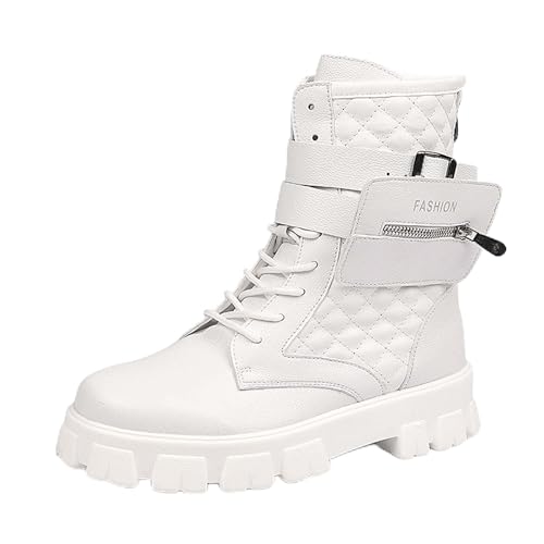 Men's Motorcycle Boots - Fashion Lace Up Combat Boots Street Fashion High Top Men's Leather Boots Outdoor Walking Ankle Boots Slip Resistant Hiking Climbing Boots - Riding Boots