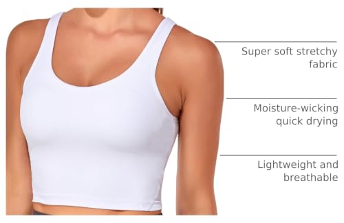 Image of Oalka Sports Bra Womens Longline Padded Crop Yoga Tank Tops | Built in Bras, Workout, Athletic, Fitness, Super Soft, Comfort, Cropped Top, Removable Pads, Heart Neckline For Women