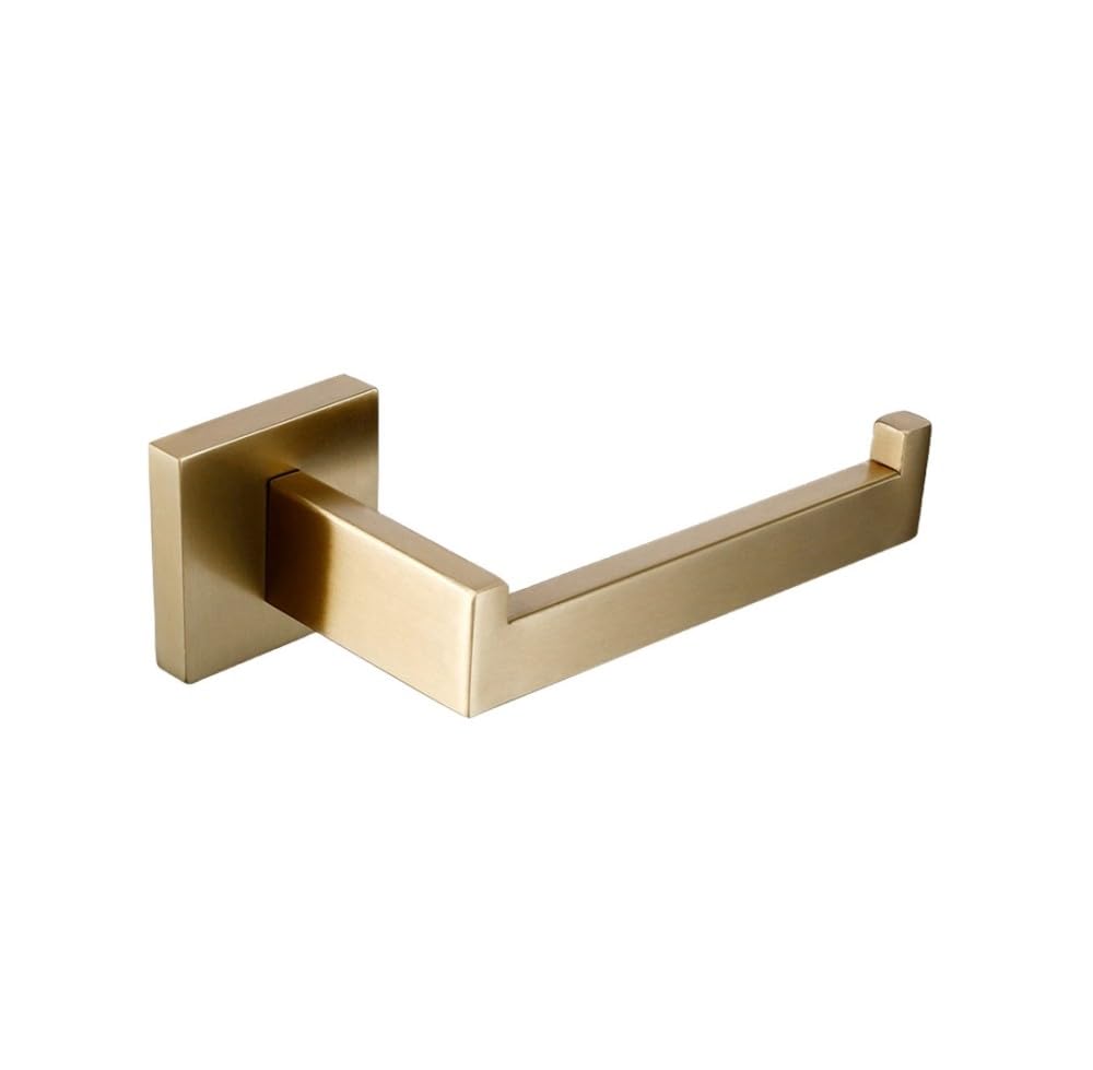 Juego de Accesorios de baño de Oro Cepillado Soporte para Rollo de Papel higiénico para Montaje en Pared Toallero Percha para Bata Kit de Accesorios de Acero Inoxidable, Soporte de Papel Dorado, como