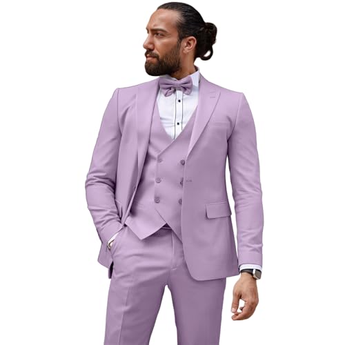 Men's Suit Slim Fit 3 Piece Solid Suit for Men One Button Tuxedo Casual Formal Wedding Blazer Jacket Pants Set