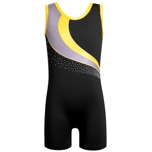 HOZIY Leotards for Girls Gymnastics Kids Children Biketard Snowflake Ribbon Blue Purple Hot Pink Sparkle 7-8 Years Gold Rhinestone Fall