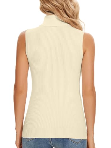 Image of Sleeveless Turtlenecks Tops for Women Slim Fit Knit Sleeveless Vest | Lightweight Stretchy Turtleneck Sweater Women Business Casual Wear