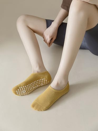 5 Pairs Pilates Socks with Grips for Women,Non-Slip Grip Socks for Yoga,Barre,Barefoot- Breathable,5 Colors, One Size Fits 5-83