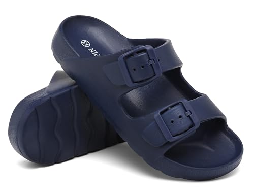 Image of INMINPIN Boys Girls Double Buckle Slide Sandals Comfort Beach Pool Shower Slippers Adjustable Indoor Outdoor Little Kid /Big Kid
