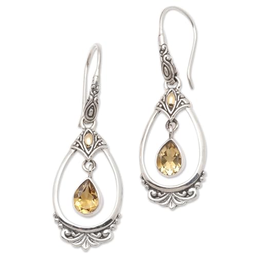 Boucles d'oreilles pendantes en argent avec citrine jaune pour look vintage femme et fille