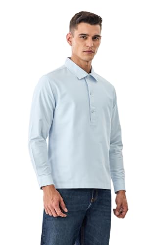 Image of SNITCH Men Casual Shirt for Smart Casual Wear | Regular Fit Full Sleeve Point Collar Plain Style | 100% Breathable Cotton & Durable Fabric for Outings & Daily Use | Light Blue