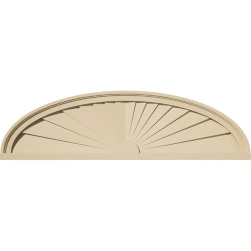 38"W x 10-1/2"H x 1-3/4"P Elliptical Sunburst Signature Urethane Pediment, Primed Tan