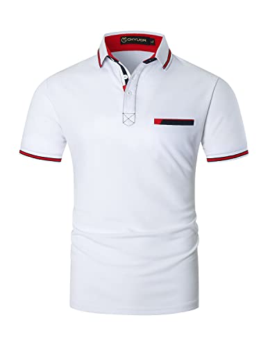 GHYUGR Chic Polo à Manches Courtes pour Homme avec Classique Poche Golf T Shirt Chemises D'été Tops,A-Blanc,L Cover