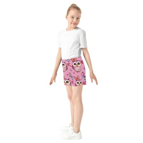 Girls Cute Watercolor Owls Pink Athletic Lounge Shorts Comfy Pajama Summer Fashion Kids Youth, X-Small4