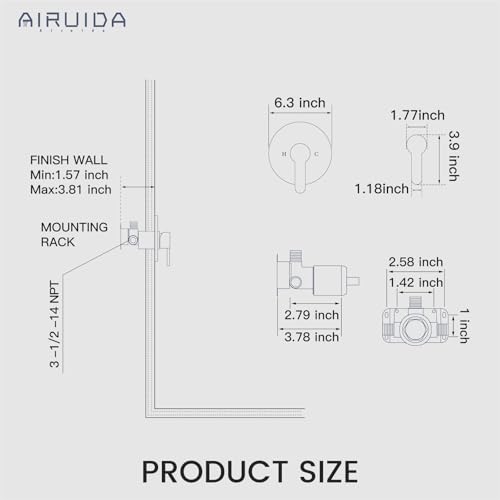 Airuida Round Single-Function Shower Handle Valve Trim Kit Shower Valves Wall Mount Brass Faucet Shower Rough-in Valve Bathroom Trim Kit Single Handle Tub Shower Valve Male Thread Brushed Gold by Airuida - Image 6