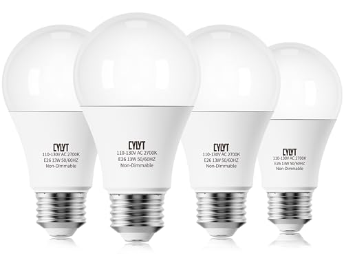 CYLYT 100W Equivalent Bright LED Light Bulbs, Warm White 2700K A19 Lightbulbs, Focos LED para Casa, for Kitchen Bedroom Indoor Outdoor, 1500 Lumens, E26 Standard Base, Non-Dimmable, 4-Pack