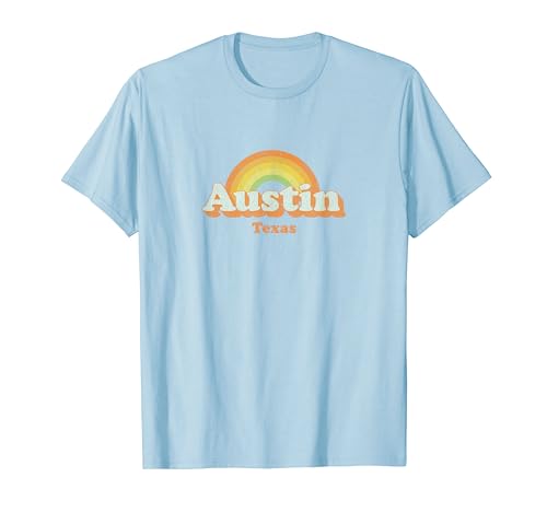 Retro Austin Texas TX T Shirt Vintage 70s Rainbow Tee Design