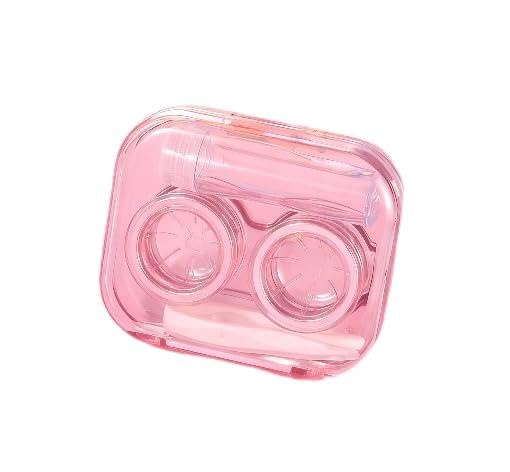 Pacote com 2 lindos conjuntos de estojo de lentes de contato, essenciais de viagem transparentes com kit de ferramentas removedoras e frasco de solução, caixa de armazenamento de lentes de contato
