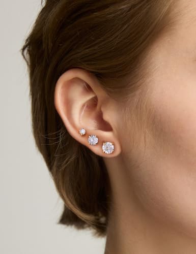 Image of 6 Pairs Stud Earrings Set, Hypoallergenic Cubic Zirconia 316L Earrings Stainless Steel CZ Earrings 3-8mm (Steel color)