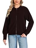 VETLURY 100% Merino Wool Women's Zip Up Cardigans UK，Warm Knitted Cardigan Chunky Sweater Jacket Cozy Open Front Casual Outwear Tops for Fall Winter Spring Cocoa Brown