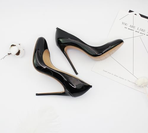 Image of Womens Round Toe Sexy Shallow Mouth 4.7in Stilettos High Heel Banquet Pumps Big Size Versatile Shoes Black US5
