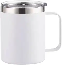 É PERFEITA- Caneca Térmica c/Alça 360ml e Tampa Acrilica Antivazamento –Isolamento Parede Dupla, Bebidas Quentes Frias por Horas, Design Portátil, Acabamento Fosco (Branco Alpino, 360ml)