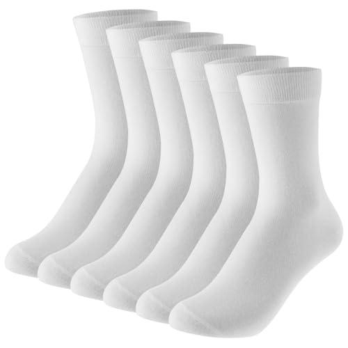 Meng Jiaran 6 pares de calcetines blancos para mujer, suaves, transpirables, de bambú, calcetines de algodón para negocios, oficina, deporte e informal, talla 36-46, blanco, Altoa única