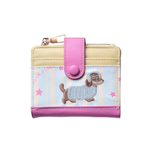 Image of PALAY Kawaii Girls Card Holder Wallet Card Bag Cash Coin Purse Multi Layer Zipper Wallet Purse Embroidered Cartoon Dachshund PU Coin Purse Gift for Girls, 10.5x8.5x2cm