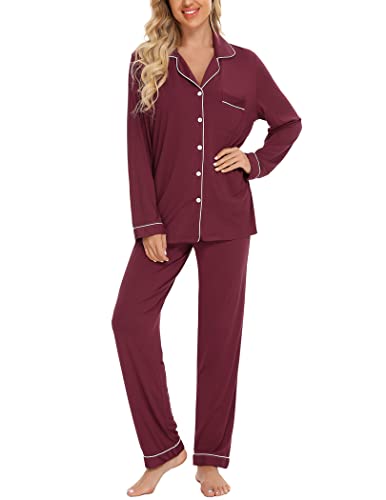 Image of Pjmlifecoco Pajamas Set Long Sleeve Womens Button Down Sleepwear Two Piece Nightwear Soft Pj Lounge Sets S-XXL