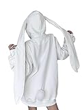 YEMOCILE Women’s Kawaii Bunny Ear Oversized Hoodie Zip Up Long Sleeve Rabbit Hooded Sweatshirt White