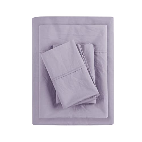 Percale de coton brossé Madison Park : parure California King violette d'exception