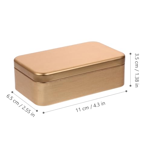 4PCS Metal Hinged Tin Box: Rectangular Portable Small Storage Container Kit with Lid, Empty Box for Home Storage (4.3x3.5x2.5 Inch/Golden)