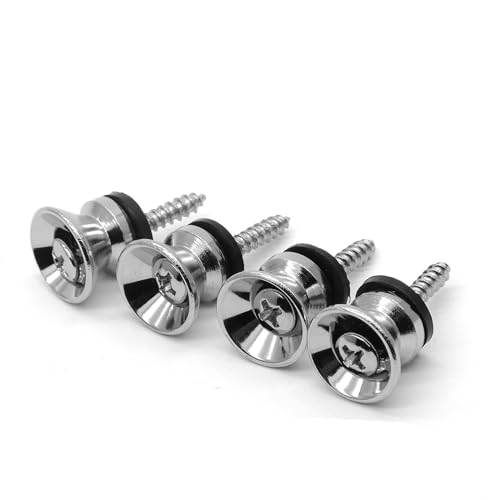 harpfeas 4PCS Metal Strap Buttons End Pins with Mounting Screws for Electric Acoustic Guitar, Bass, Ukulele (Chrome)