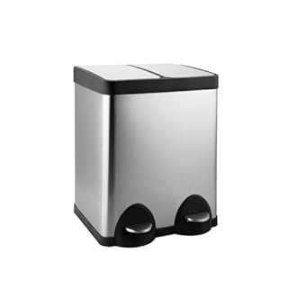 JM ·YIPENG 40L Kitchen Recycling Bins,2 x 20L Double Rubbish Bin with Lids and Plastic Inner Buckets,Stainless Steel Dual Bins for Kitchen Recycling and Waste