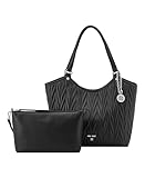 Doublure en coton mélangé Nine West Jaslee 2 in 1 Tote, Designer, Tendance, Sac fourre-Tout 2 en 1, Couette, Daim Femme, Noir, Medium