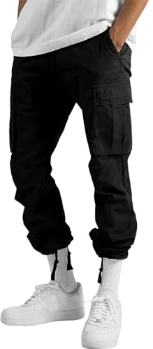 Hungson Mens Cargo Pants Casual Hiking Pants Joggers Athletic Pants Cotton Loose Straight Sweatpants For Men Black thumb #2