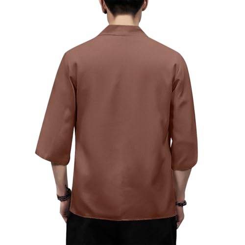 Image of PRIJOUHE Men's Kimono Jackets Cardigan Lightweight Casual Cotton Blends Linen Seven Sleeves Open Front Coat Outwear
