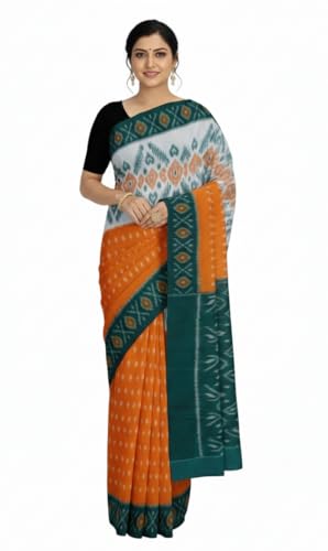 Sari Ikat en lin pour mariage et cérémonie ethnique orange chic