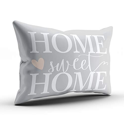 Xiuba Pillowcases Home Sweet Home And Pink Heart Gray Customizable Cushion Decorative Rectangle 16X24 Inch Standard Size Throw Pillow Cover Case Hidden Zipper One Side Design Printed #TOP1
