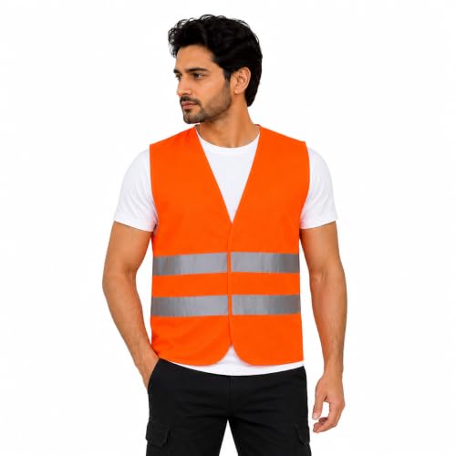 Image of VRITRAZ Unisex High Visibility Reflective Safety Vest | Multi-Pocket Safety Workwear Jacket for Construction Workers, Engineers, Security Guards, Factory & Road Safety Use