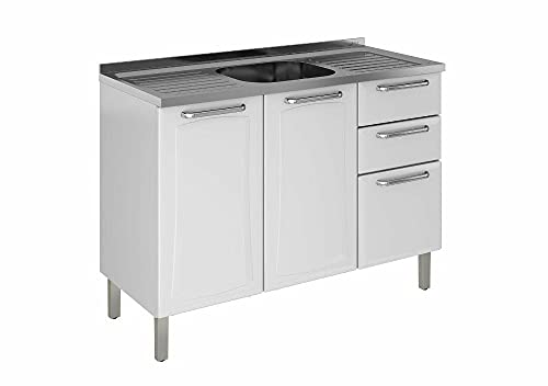 Balcão Cozinhas Itatiaia Tarsila - 3 Portas e 2 Gavetas c/ entrada para Pia - Branco