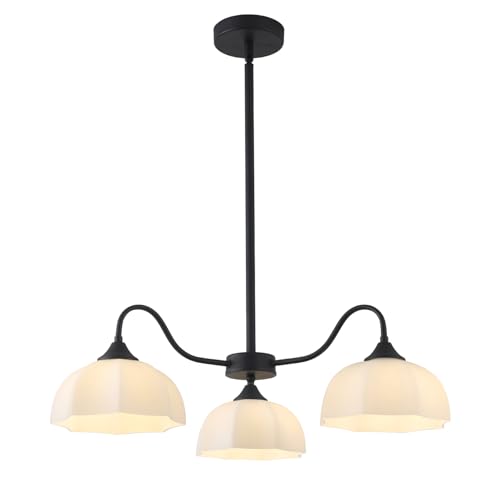 Image of 3-Light Semi Flush Mount Chandelier Mid Century Modern Sputnik Chandelier Fixture Vintage Dome Pendant Light Contemporary Black Chandelier for Kitchens Living Room