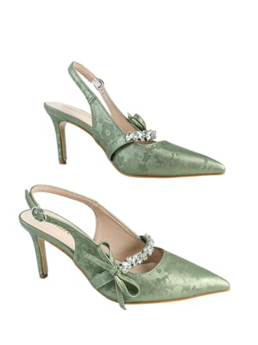 Women's Olive Green Patent Leather Pointed Toe High Heel Sandals, Bow-Embellished T-Strap Design, Stylish Evening Shoes, Trendy Party Footwear, Elegant Open-Toe High Heels