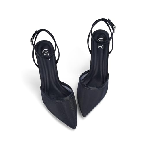 Image of QIY Closed Toe Heels for Women Pumps High Heel Strappy Sandals | Pointed Toe Slingback Women Heels with Ankle Strap, Stilettos Wedding & Bridal Formal Dress Shoes for Evening Party, Prom