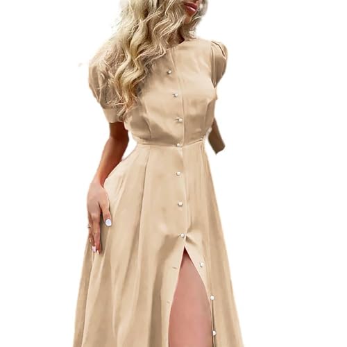 Damen Sommer Hemdblusenkleid hoher Taille und...