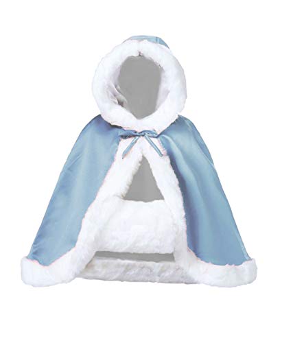 Wedding Cape Hooded Cloak for Bride Winter Reversible with Fur Trim Free Hand Muff Hip-Length Powder Blue