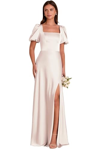 Satin Long Bridesmaid Dresses 2025 for Women Square Neck Wedding Guest Dress TN333